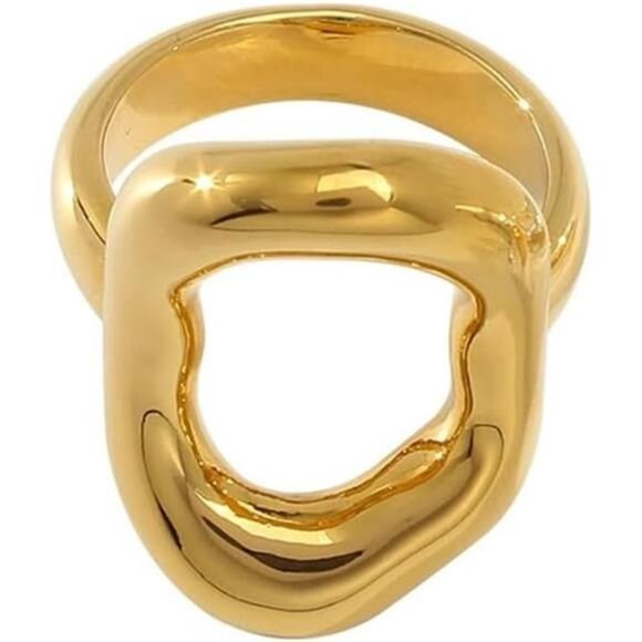 ✨ Chunky Statement Ring | Stainless Steel | Irregular Thick Gold Band - Picture 2 of 3